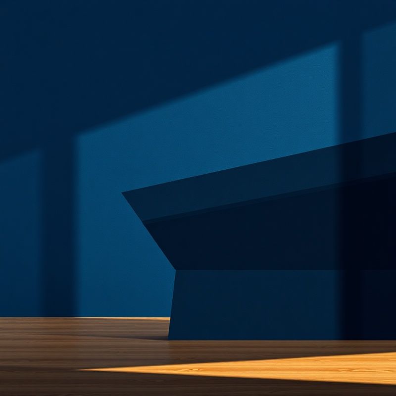 Compoziție abstractă indigo cu planuri geometrice suprapuse